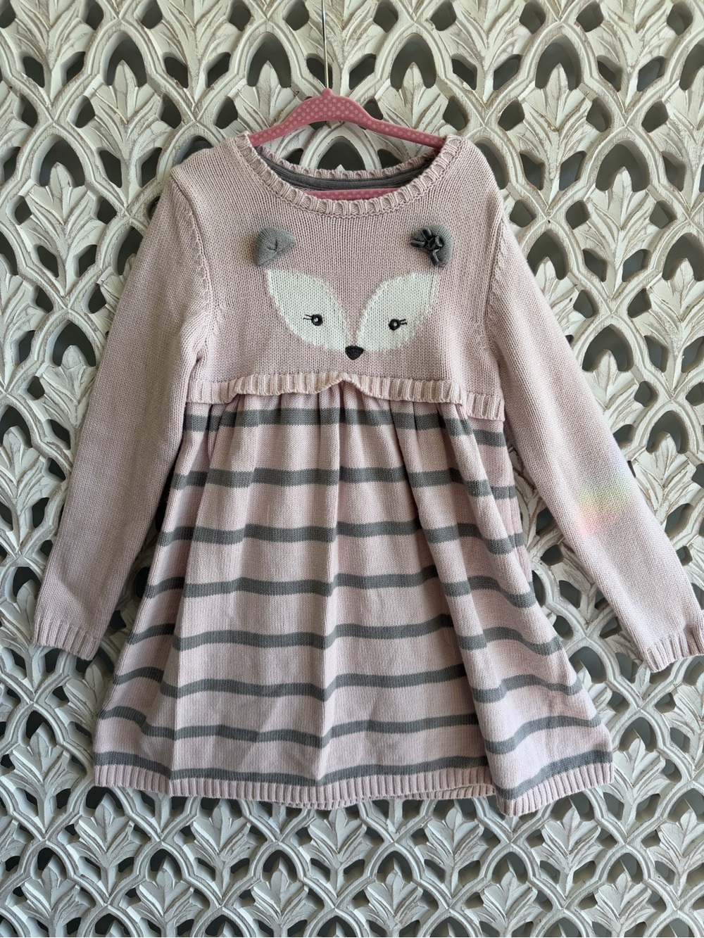Nula Bug Girls 6X Pink Fox Sweater Dress Striped Knit